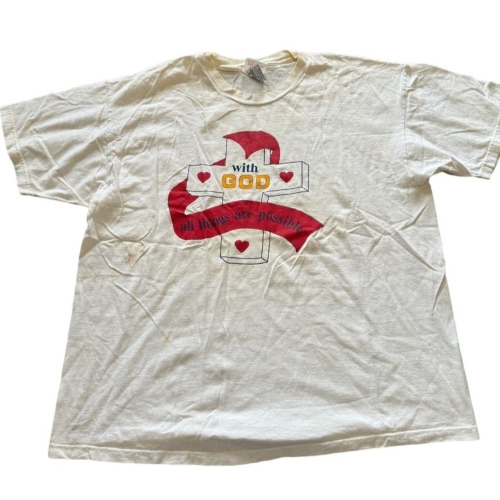 Vintage Hanes Stedman Christian T Shirt With God All Things Possible White XL e2